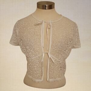 Sheer Lace Tie Front Cropped Blouse Forever 21 Medium Fairycore Cottagecore